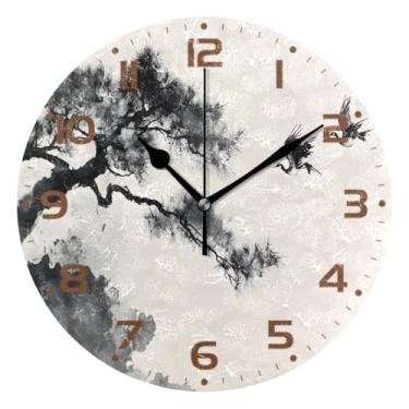 Imagem de JUZIHAI Relógio de parede redondo silencioso sem tique-taque e dois guindastes, funciona com bateria, fácil de ler, relógio decorativo de parede para casa, cozinha, sala de estar, quarto, escritório