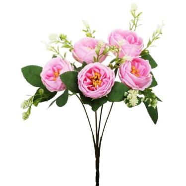 Imagem de WGKOMEGE 6 pacotes de peônias artificiais de flores artificiais para casamento, buquê de flores artificiais para mesa, decoração de casamento, arranjo floral nupcial (pacote com 6 - vermelho rosa)