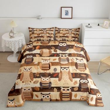 Imagem de Feelyou Conjunto de edredom de coruja, tamanho king, estampa 3D, animal, listras, para meninos, meninas, adolescentes, pássaros, respirável, desenho de corujas, conjunto de edredom para decoração de