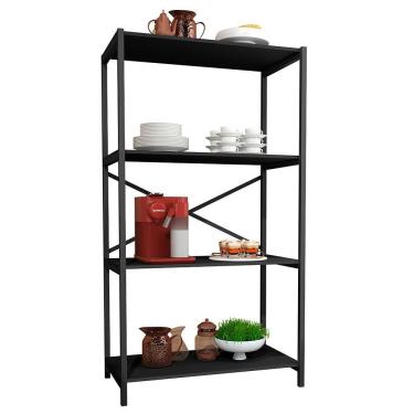 Imagem de Estante Armário Steel 90cm Estilo Industrial Com Pés Em Aço Preto/preto Preto/preto