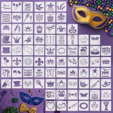 Imagem de Teling 80 estênceis de biscoito de carnaval de 7,6 x 7,6 cm 2025 modelo de estêncil de plástico para biscoitos, bolos, auxiliares de desenho e letras para pintura, festa, faça você mesmo