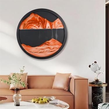 Imagem de Imagem de areia dinâmica moderna 3D criativa paisagem de areia de mar profundo decoração de sala de estar, rotação de 360°, artesanato de vidro moldura de madeira maciça, humor relaxante decoração de trabalho de escritório em casa, 44 cm/17,3 '' (fundo laranja-preto)