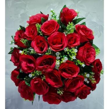 Imagem de Buquê de Rosas Artificiais com Folhagem, 24 Galhos, 36cm, Flores Artificiais Decorativas para Arranjos, Mesa e Casamento(Marsalas 3916/4581,1 Unidade)