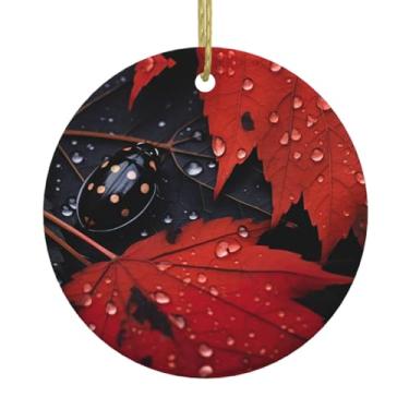 Imagem de Estampa de folhas e joaninhas para pendurar em cerâmica de Natal, pingentes de porcelana, decoração criativa de Natal