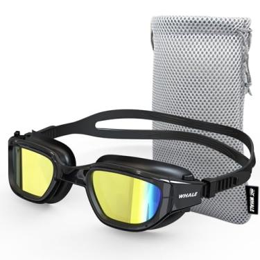 Imagem de Whale Óculos de natação polarizados, GE proteção anti-embaçamento anti-UV sem vazamento, óculos de piscina para homens, mulheres e jovens (sombra escura + revestimento dourado frio)