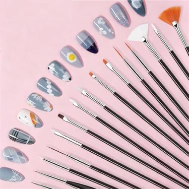 Imagem de Pincéis de arte de unhas, 15 peças, canetas de detalhes finos para design criativo de unhas DIY em casa (preto)