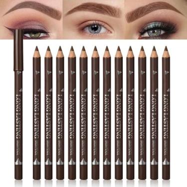 Imagem de Lápis de sobrancelha para mulheres, 12 peças de lápis delineador de sobrancelha de madeira dura para iniciantes à prova d'água à prova de suor (12 peças de lápis de sobrancelha marrom)