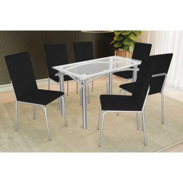 Imagem de Conjunto: Mesa Sala Jantar Elba C- Tampo De Vidro 120cm E 6 Cadeiras Amsterdã Cromada - Courano Preto - Kappesberg