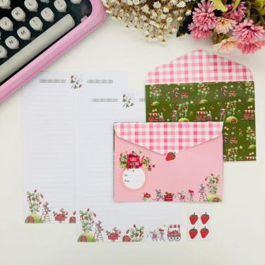 Imagem de Kit Papeis de Carta com Envelopes La Palomita - Fazenda de Morangos - 
