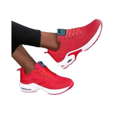 Imagem de Tênis Feminino Casual Plataforma Branco Respirável De Malha Para Camin