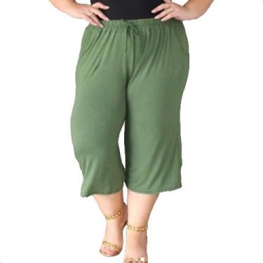 Imagem de Calça Feminina Pantacourt Lisa Plus Size Wide Com Bolsos - Moda_Gaspar