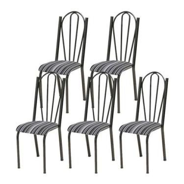 Imagem de Kit 05 Cadeiras Tubular Cromo Preto 021 Assento Preto Listrado - Artef