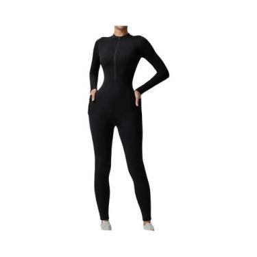Imagem de Macacão Feminino Slim Fit Com Zíper Frontal Para Treino, Yoga, Dança E