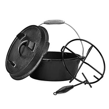 Imagem de scosao Panela de ferro fundido holandesa para acampamento, panela de ferro fundido para cozinhar com tampa, frigideira dupla função e alça, elevador de tampa e tripé, assadeira para churrasco, cozinhar, assar pão