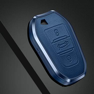 Imagem de SELIYA Capa de chave de carro de liga de couro, adequada para Peugeot 308 408 508 2008 3008 4008 5008 Citroen C4 C4L C6 C3-XR Picasso DS3 DS4 DS5, azul