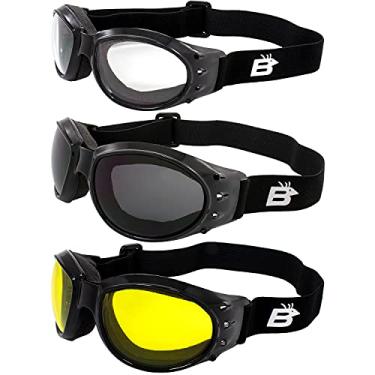 Imagem de Três (3) pares de óculos de motocicleta acolchoados Birdz Eagle, óculos Airsoft Googles vêm com conforto de condução clara, fumaça e amarela para o dia e noite Você deve ter googles para qualquer condição climática