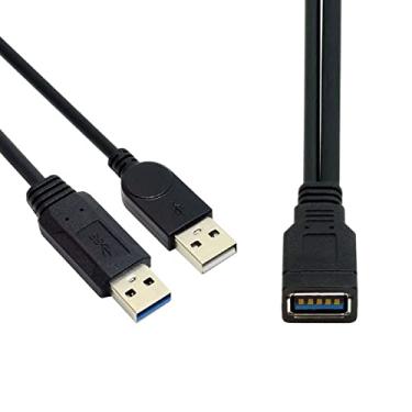 Imagem de Cabo de extensão USB 3.0 preto macho fêmea para USB duplo, cabo de extensão Y de dados extra para disco rígido móvel de 2,5 polegadas