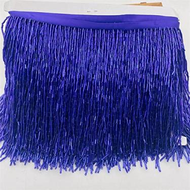 Imagem de 5 jardas 15 cm (6 polegadas) de vidro pesado cor dourada semente com contas de franja lâmpada de guarnição de artesanato, azul royal A