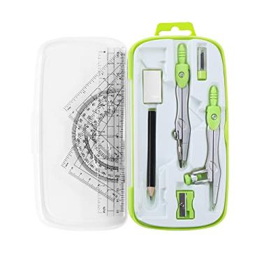 Imagem de Unjoo Conjuntos de kit de geometria matemática com 10 peças de material para estudantes com caixa de armazenamento inquebrável, inclui réguas, transferidor, bússola, borracha, apontador de lápis, recargas de chumbo, lápis, para desenho e desenhos (verde)