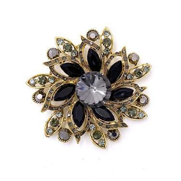 Imagem de LAXPICOL Broche de flor elegante de cristal austríaco vintage feminino broche de casamento, Cristal, Strass