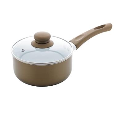 Imagem de PANELA DE ALUMÍNIO REVESTIDA EM CERÂMICA E CABO DE SILICONE C/TAMPA DE VIDRO CHAMPANHE 36,5x20cm