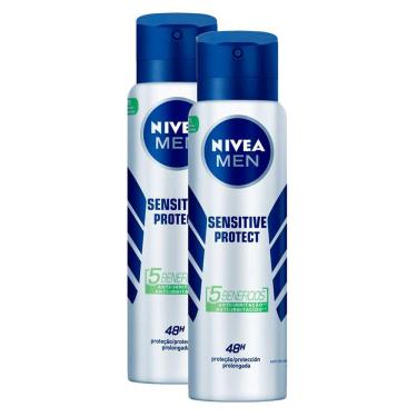Imagem de Kit 2 Desodorante Antitranspirante Aerosol Nivea Men Sensitive Protect 150ml