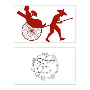Imagem de China Jinrikisha Culture Outline Pattern New Year Festival Greeting Card Bless Message Gift