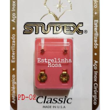 Imagem de Brinco Studex Classic 2Mm Tiffany Rosa Pequeno Dourado