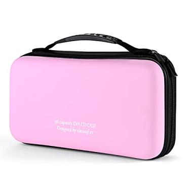 Imagem de alavisxf xx Capa para CD, 96 capacidades, capa protetora de EVA para DVD e Blu-ray, portátil, com zíper, compartimento de CD, organizador de disco, bolsa para carro, casa, viagem (96 capacidades, rosa96)