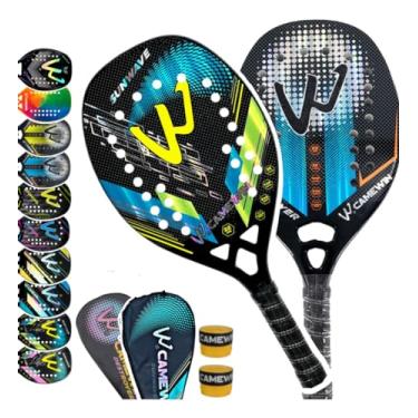 Imagem de Kit 2 Raquetes Beach Tennis 100% Fibra Carbono 3K FULL com núcleo soft EVA - Camewin - Nota Fiscal - Original produto no Brasil ((SUNWAVE BLUE/DESTROYER BLUE))