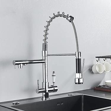 Imagem de Torneira de cozinha com filtro de água pura, preta fosca, alça dupla, água potável quente e fria, purificação de guindaste, misturador de cozinha, cromado b