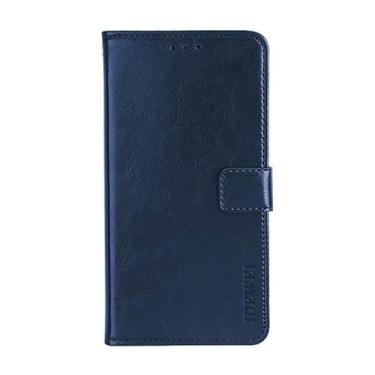 Imagem de Capa compatível com Moto G73, capa com design de carteira com compartimento para cartão, cor sólida clássica. Capa com suporte - azul escuro