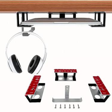 Imagem de IFCASE Suporte para laptop e fone de ouvido sob a mesa com adesivo e parafuso, suporte de mesa sob mesa de alumínio rígido para laptop, Mac Mini, MacBook Pro (prata)