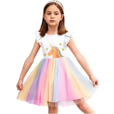 Imagem de Arshiner Vestido tutu infantil para meninas de 2 a 6 anos de idade, Arco-íris branco, 7-8 Anos