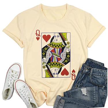 Imagem de Camiseta Rainha de Copas para Mulheres Engraçada Vintage Gráfica Camisetas Cool Cute Queen Casual Manga Curta Tops Camisas, Amarelo, G