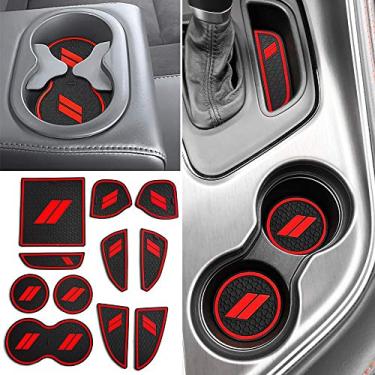 Imagem de Auovo Cup Console Console Liners Custom Fit para Dodge Challenger 2015 2016 2017 2018 2019 2020 Acessórios interiores antipoeira 11 peças/kit (vermelho, 11 peças/conjunto)