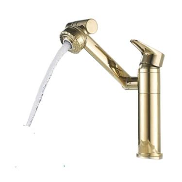 Imagem de Torneira de pia de cozinha de 1080 graus Torneira de banheiro Torneira misturadora aeradora 2 em 1 Torneira preta aquecida Torneira misturadora gourmet, dourada, curta