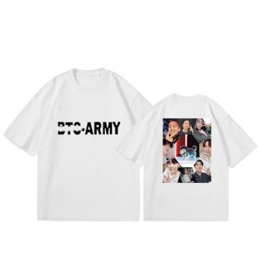 Imagem de Camiseta pôster do exército K-pop Merch Support Camisetas estampadas camisetas soltas unissex, Branco, M
