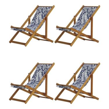 Imagem de Kit 4 Espreguiçadeira Preguiçosa Dobrável Mel Sb-folhas Brancas