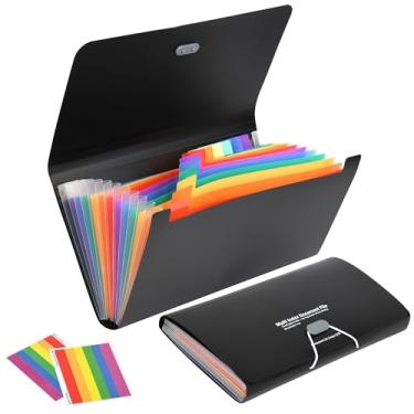 Imagem de 2 peças, 13 bolsos, pastas sanfonadas expansíveis/inserções arco-íris e gerenciador de arquivos com abas/para recibos, impostos, notas mensais, cartões, cheques, cupons, vouchers, moedas