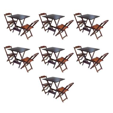 Imagem de Kit 7 Jogos de Mesa Dobravel com 2 Cadeiras de Madeira 70x70 para Restaurante e Bar - Imbuia