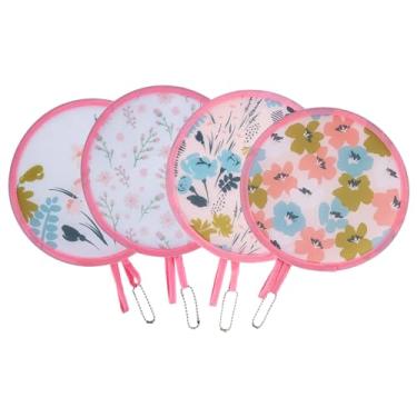 Imagem de 4 peças de ventiladores de mão redondos dobráveis, 4 estilos de ventiladores portáteis de resfriamento dobráveis, ventiladores redondos japoneses dobráveis portáteis para viagens internas ao ar livre,