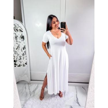 Imagem de Vestido gala v com bolso e fenda lateral  - MALUKAKA, Branco, M