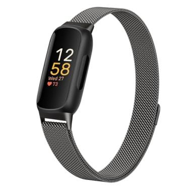 Imagem de JKD Pulseira de metal compatível com Fitbit Inspire 3, mulheres e homens, fecho magnético de aço inoxidável, pulseira de malha lisa, acessório de substituição para Fitbit Inspire 3 Fitness Tracker,