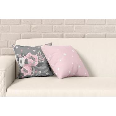 Imagem de Kit 2 Almofadas Com Enchimento Floral Cinza e Rosa Poa - Core Decore