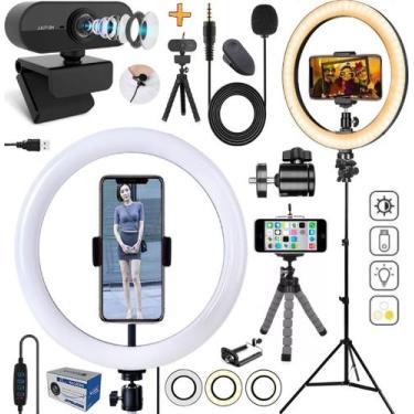 Imagem de Kit Webcam Full Hd 1080p Luz Led Iluminador Microfone Gravação Vídeo C