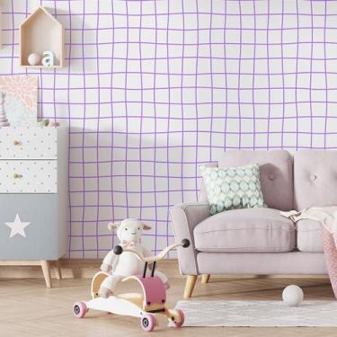 Imagem de Papel de Parede Adesivo Infantil Xadrez Quadriculado Roxo 1m - Leliz P
