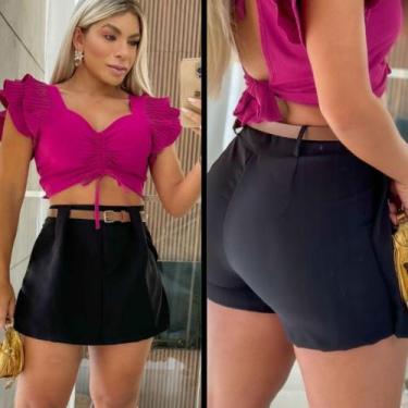 Imagem de Saia Shorts em Alfaiataria com Cinto - ESTILLOS MODAS, Preto, M