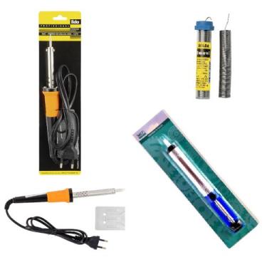 Imagem de Kit Ferro De Solda De Solda + Sugador + Tubete Em Fio 60 W 220V - De C