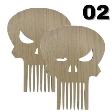 Imagem de 2 Pentes para Barba e Bigode MDF Modelo Caveira 02 Cor Bege - LUALKI